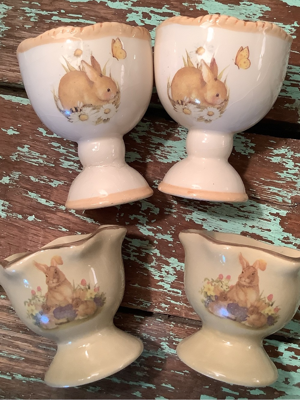 Cream and Tan Bunny Egg Cups - Set of 4
